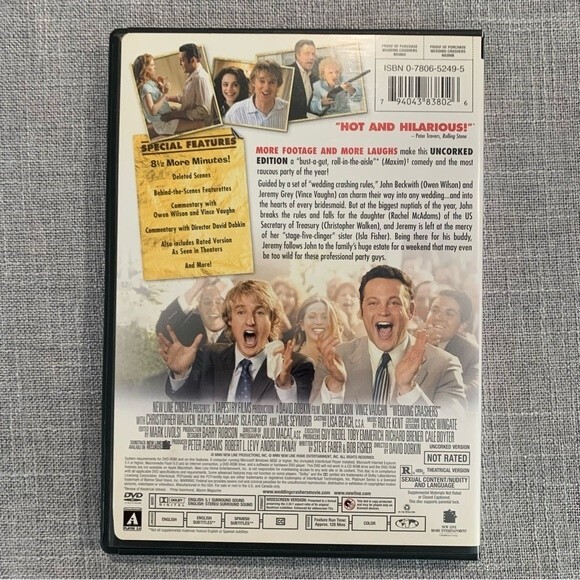 Wedding Crashers Comedy Movie DVD Uncorked Edition 2006 WS Unrated Widescreen - Picture 3 of 5